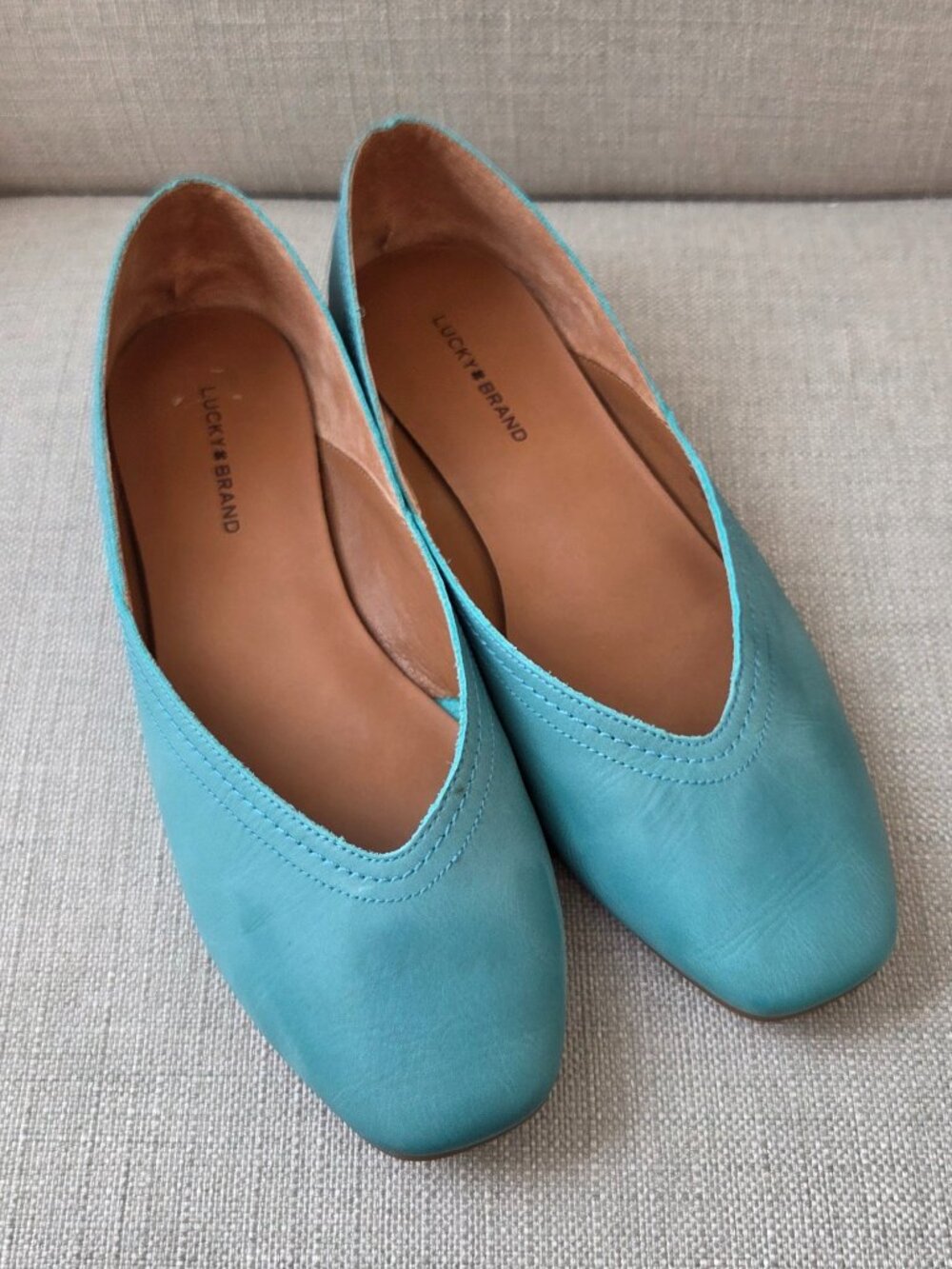 Lucky Brand Alba Flats Size 9.5 Turquoise Blue Leather Slip On Shoe